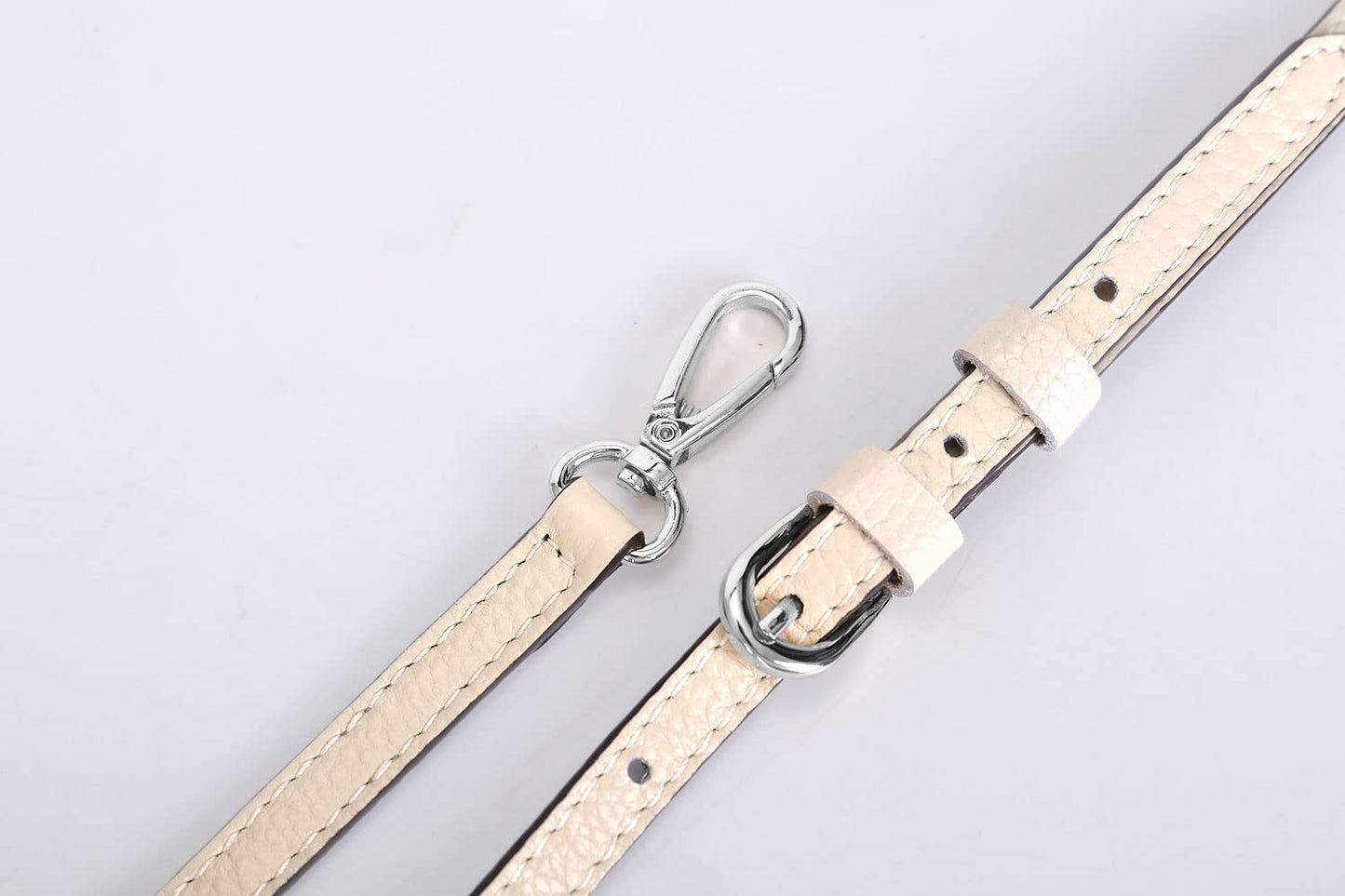 LIVE UP Full Grain Purse Strap Genuine Leather Replacement for Cross Body Bag Handbags(Beige-Silver Buckles)