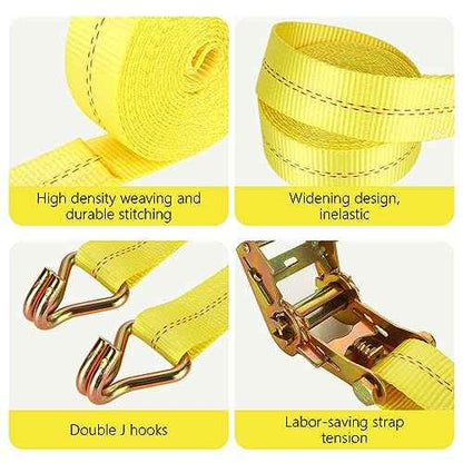 4 Pack 2 Inch Ratchet Straps Heavy Duty 27ft Tie Down Straps Ratchet with Double J Hook, 10000 LBS Break Strength, Cargo Ratchet Strap for Moving, Truck, Trailers, Motorcycles, Kayaks, Car Roof