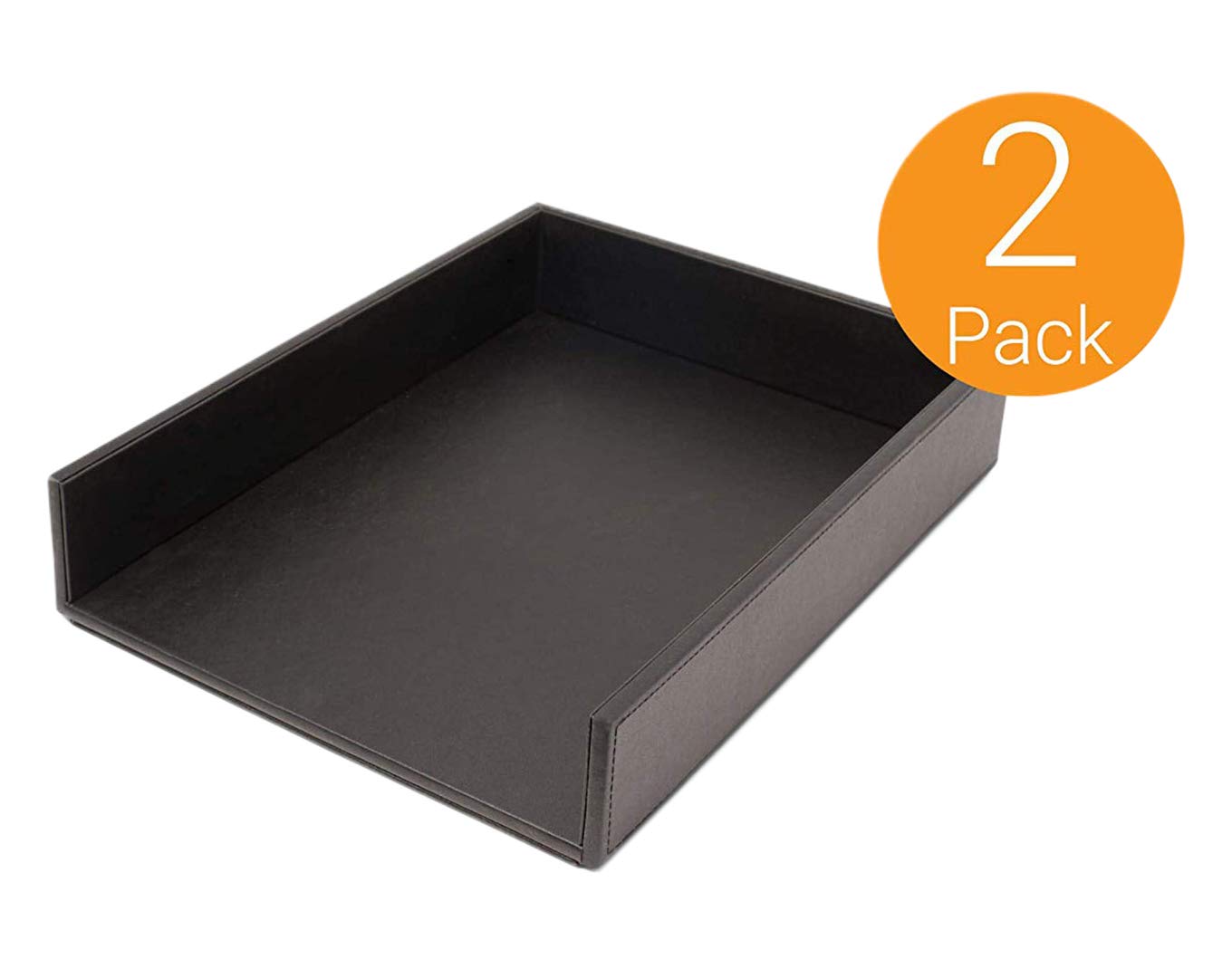Armory by Castle - Leatherette Two Stackable Paper Trays Desk Organizer - Clutter Organizer for Home, Office, Personal, and Employee Files (Two Paper Trays - Stackable)