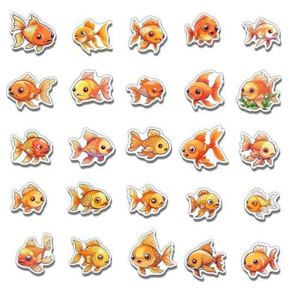 Pack 50 Pcs Cute Ocean Animal Goldfish Stickers for Water Bottles Waterproof Laptop Luggage Computer Scrapbooking Teen Adults Girls Boys Aesthetic Sticker Packs Small Vinyl Decals
