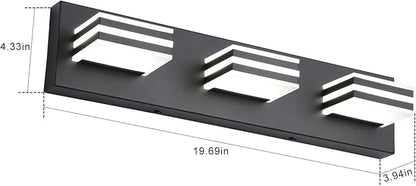 Black Vanity Lights 3 Light Bar Light for Bathroom 20 Inch Mirror Light Fixtures Black Bath Lamps above Mirror 18W Vanity Sconces Modern Bathroom Sink Lights Acrylic Wall Lighting for Restroom
