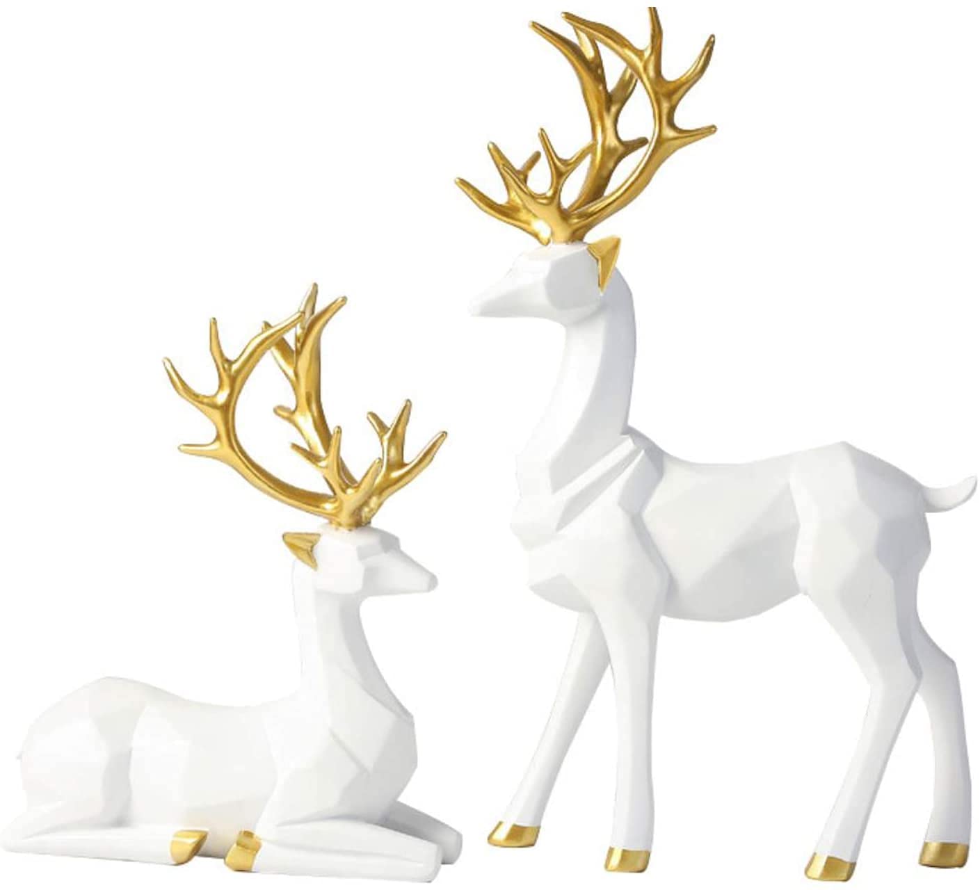 Nordic Style Origami Elk,Resin Sitting Standing Deer Statues, Creative Craft Reindeer Figurines，Ornaments Living Room TV Cabinet Wine Cabinet Gifts for Home Decoration One Pair (White)