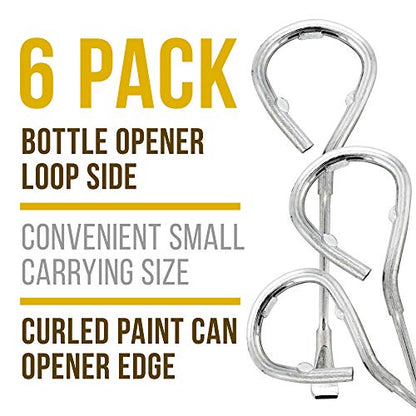 TCP Global Metal Paint Can Bucket Bottle Lid Opener Tool - Sturdy Stainless Design (Pack of 6)