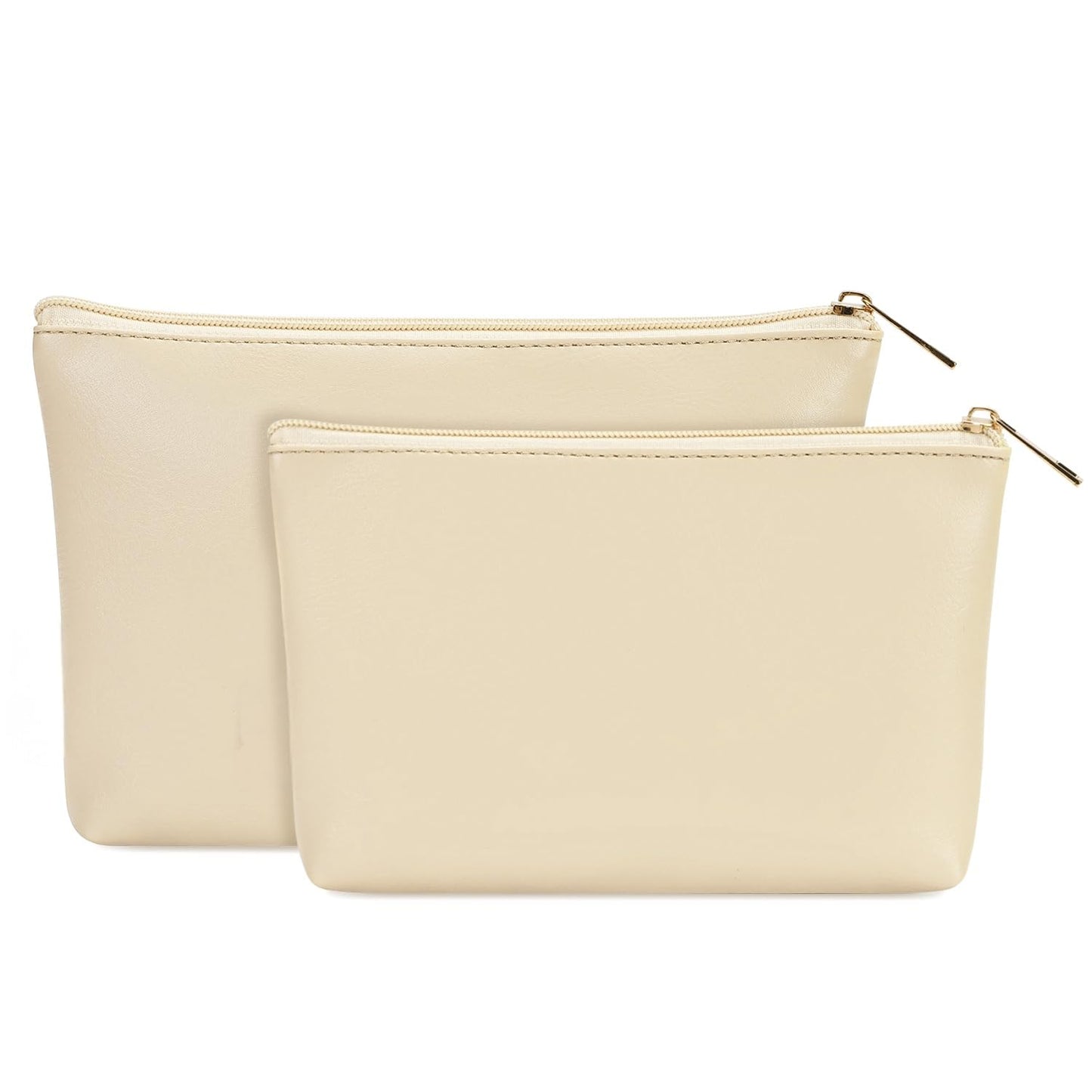 Wandering Nature Makeup Bag Small Cosmetic Bag for Purse 2 Pack Small Make Up Pouch Vegan Leather Cute Travel Pouch with Zipper for Women,Beige