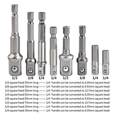 TIMESETL 8pcs Impact Adaptor Set - 1/4" 3/8" 1/2" Hex Shank Square Nut Drill Extension Bit Set