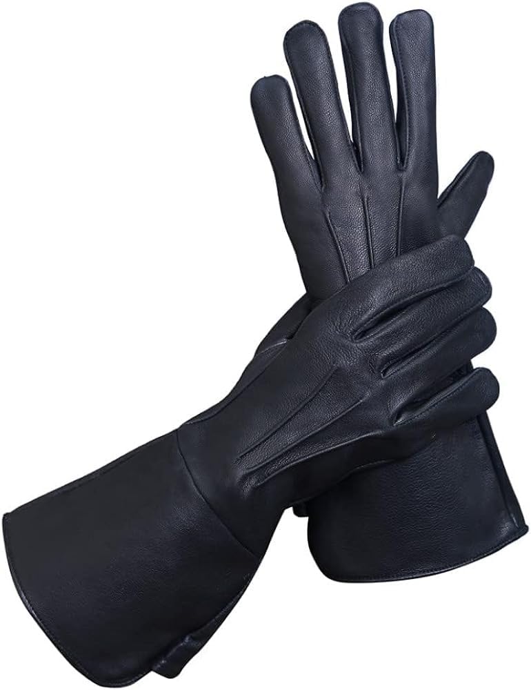 Glamtron Leather Long Cuff Medeival Renaissance Gauntlet Steampunk Cosplay Lamp Skin Black Leather Halloween Gloves