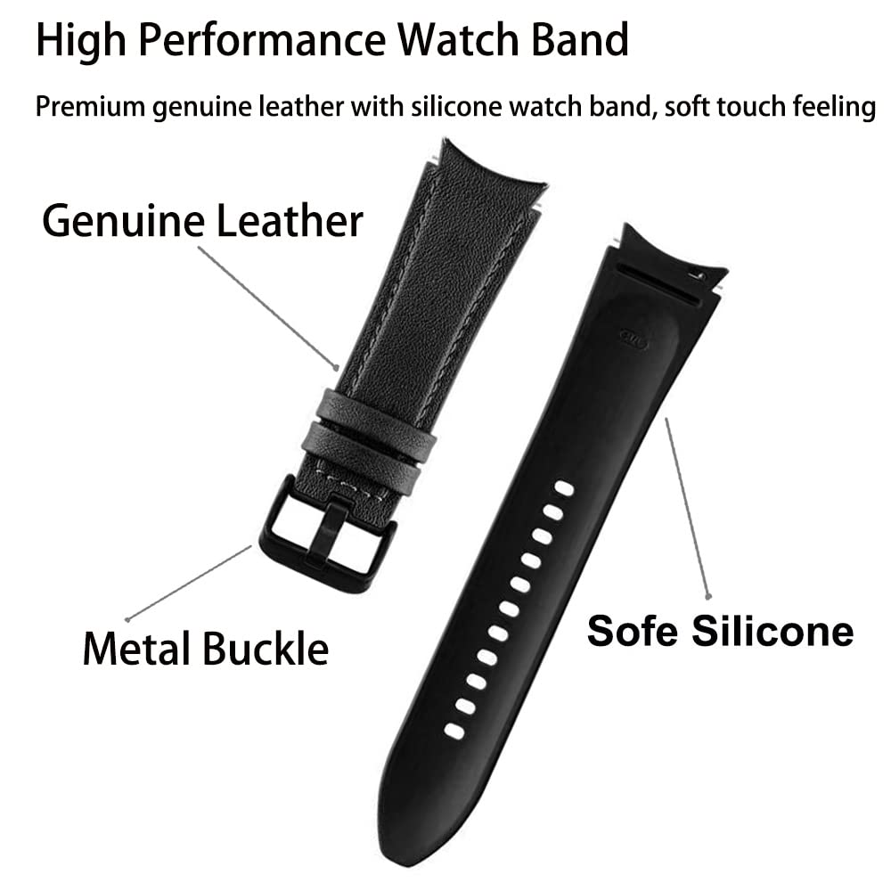 ViCRiOR No Gaps Band Compatible with Samsung Galaxy Watch 6/5/ 4 40mm 44mm, Genuine Leather with Silicone Replacement Bracelet Bands Strap for Galaxy Watch 5 Pro/Watch 6 43mm 47mm/4 Classic 42mm 46mm
