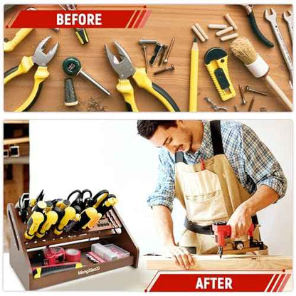 Bamboo Screwdriver Organizer Rack Desktop Hand Tool Stand Repair Tool Storage Holder Small Tool Storage Holder for Desk Top desktop tool organizer Suitable for studios/garages/DIY enthusiasts