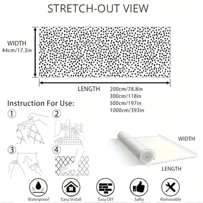 Modern Peel and Stick Wallpaper 17.3" x 78.8" Self Adhesive Wallpaper Black and White Contact Paper Polka Dot Removable Wall paper Decorative for Bedroom Bathroom Cabinets and Countertops Vinyl Roll