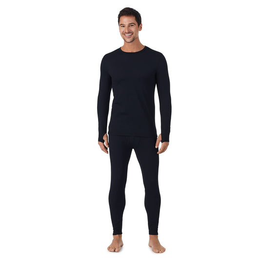 Cuddl Duds Mens Heavyweight Fleece Lined 2 Piece Thermal Underwear Set – Long Sleeve Shirt & Leggings Base Layer for Cold Weather – Winter Clothing Long Johns Lounge Sets for Men, Black, XL