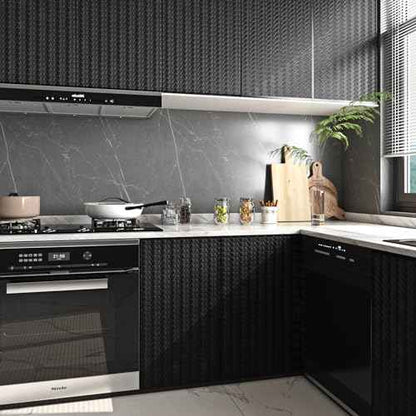Livelynine Textured Rattan Wallpaper Black Peel and Stick Wall Paper for Bathroom Kitchen Cabinet Covering Waterproof Black Contact Paper for Cabinets 15.8x78.8 Modern Matte Basket Weave Pattern