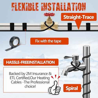 £¨3FT-200FT£©Pipe Heating Cable for Pipe Freeze Protection, Heat Cable for Water Pipes, Heat Tape for Water Pipes, Plumbing Fixtures, Keeps Water Flowing at -40¡ÆF, 120V 5W/FT£¨50FT£©