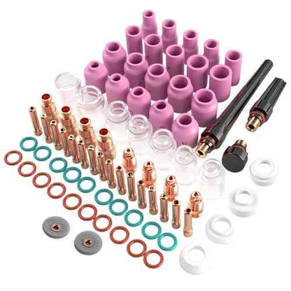 80pcs TIG Welding Accessories, Alumina Ceramic Nozzle & Glass Cups, Stubby Gas Lens, Collet Body, for WP-17/18/26 Torch Kit
