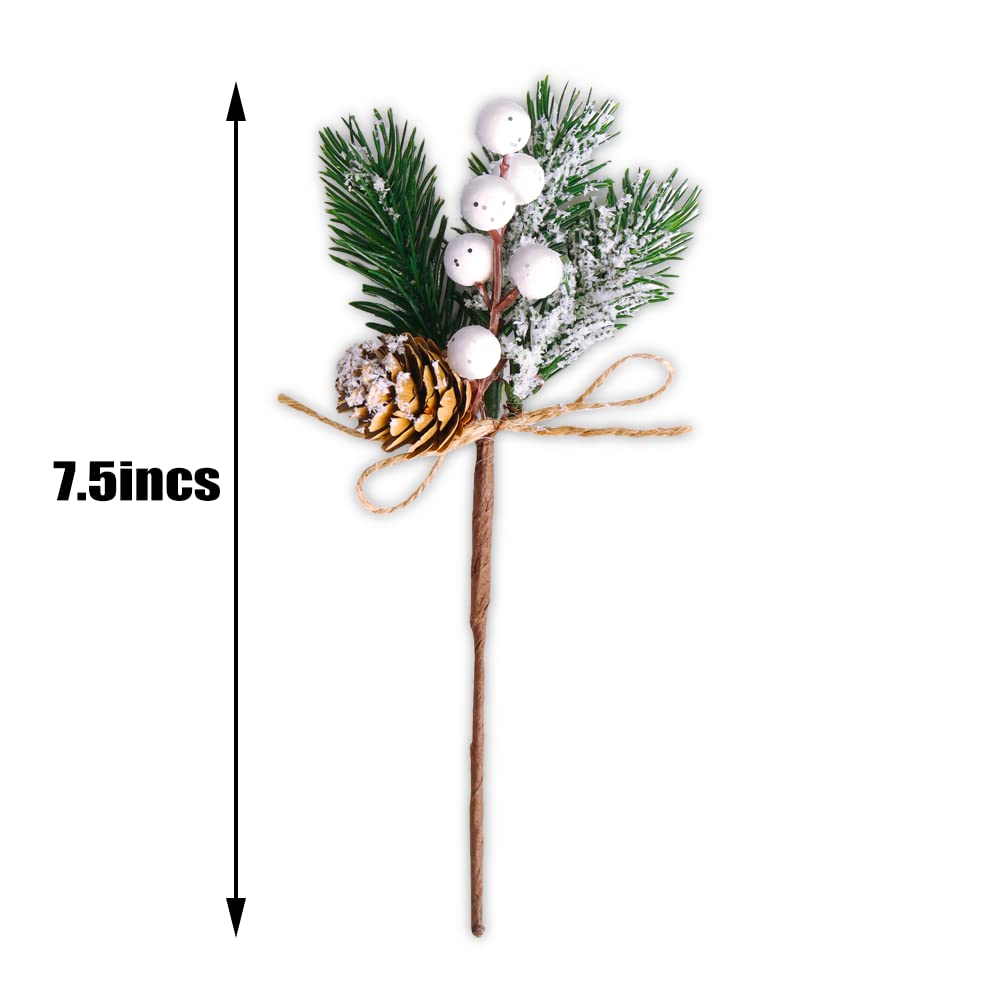 White Holly Berry Stems Pine Cones Crafts,Christmas Picks and Sprays,10 PCS