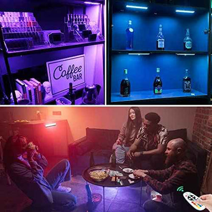 LED Under Cabinet Lighting Wireless, Dimmable LED Closet Light Rechargeable, Remote Control Kitchen Counter Lighting 15 Color Changing RGB Bar Perfect for Bedroom Indoor Pantry Shelf, 6 Pack