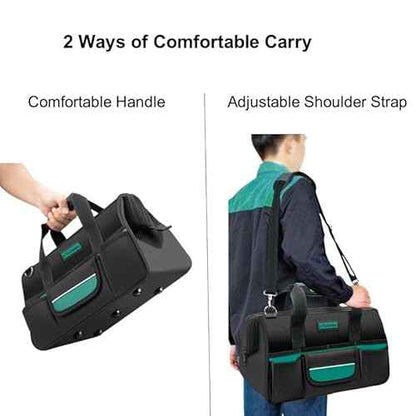 Tool Bag Heavy Duty 16.5-Inch with 16 Pockets Portable Handle Adjustable Shoulder Strap Waterproof Wide Mouth Tools Storage Organizer Carry Tote Box for Craftsman Electrician Mechanic (16.5-Inch)