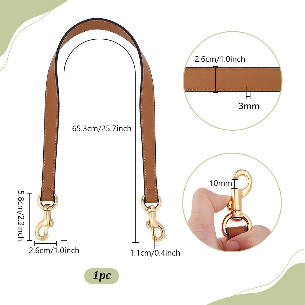 PH PandaHall 25.7 Inch Genuine Leather Purse Strap, 1 Inch Wide Bag Strap Puse Handle Bag Handles Replacement with Golden Buckles for DIY Handbag Underarm Bags Shoulder Bags, Coffee Color