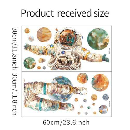 Astronaut Wall Stickers Large Cartoon Spaceman Outer Planet Wall Decals Creative DIY Art Vinyl Removable Art Decor for Kids Bedroom Playroom Living Room