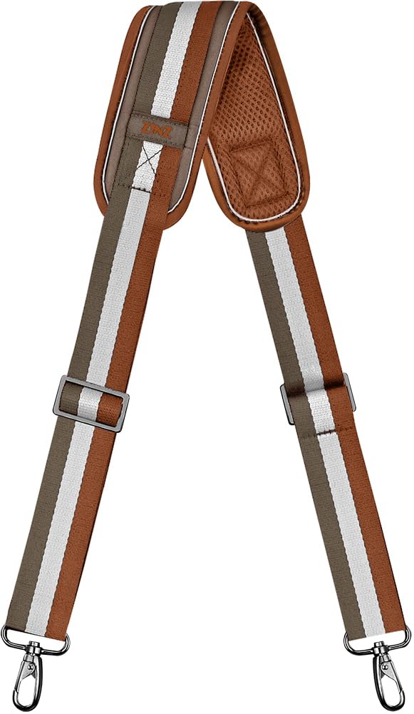 ZINZ Shoulder Strap, 57" Padded Adjustable Shoulder Bag Straps Replacement for Bags with D-Ring(Stripes-BrWGy)