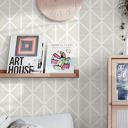 Modern Geometric Peel and Stick Wallpaper Boho Contact Paper for Cabinets and Drawers 78.7inL17.3inW Neutral Striped Self Adhesive Removable Wallpaper for Bedroom Bathroom Waterproof Beige