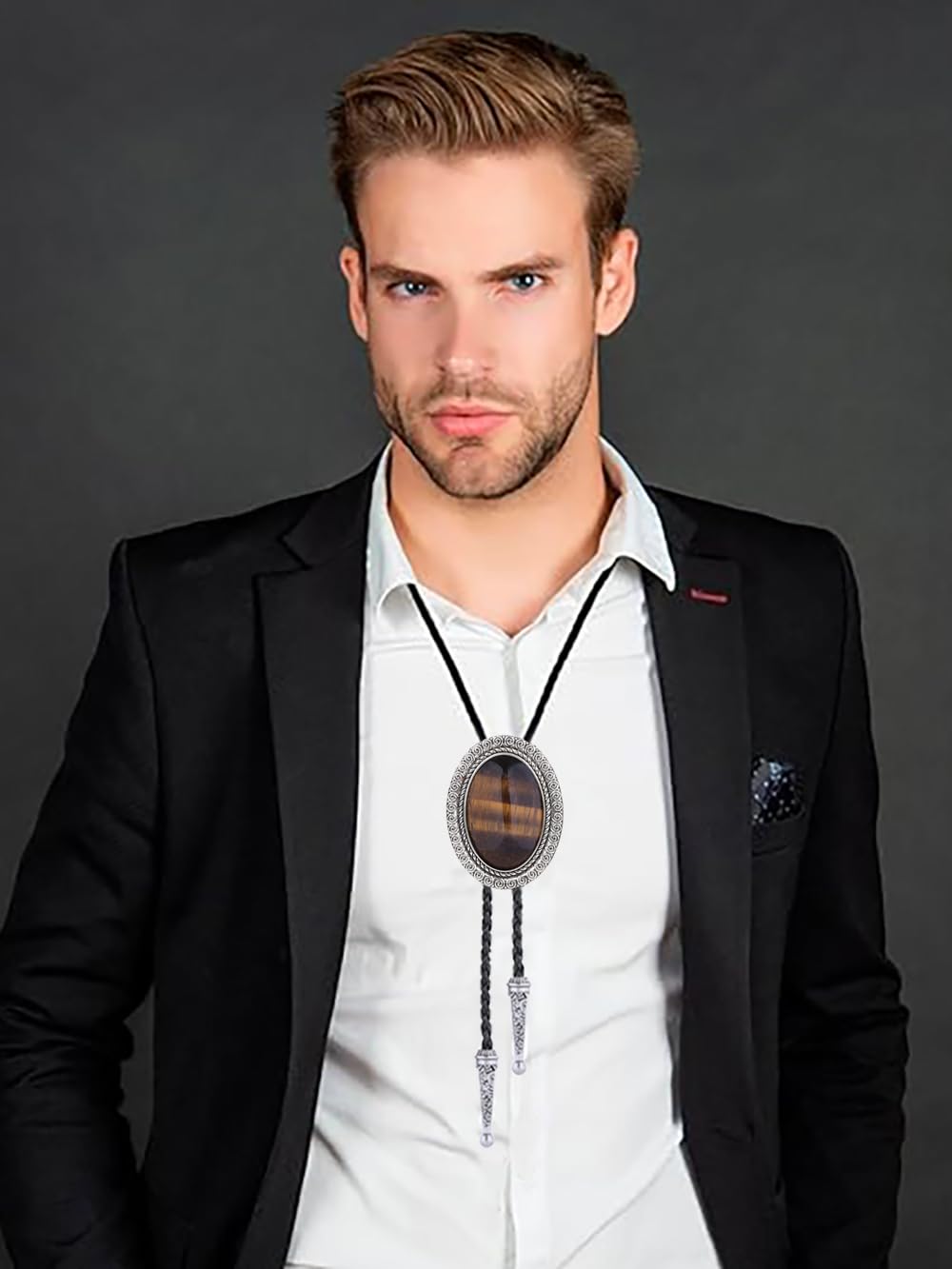 Jeilwiy Bolo Tie Real Stone Tigers Eye Bolo Tie Bolero Ties Men Cowboy Neck Tie Bolo Necklace Cowboy Necktie Mens Bolo Ties Western