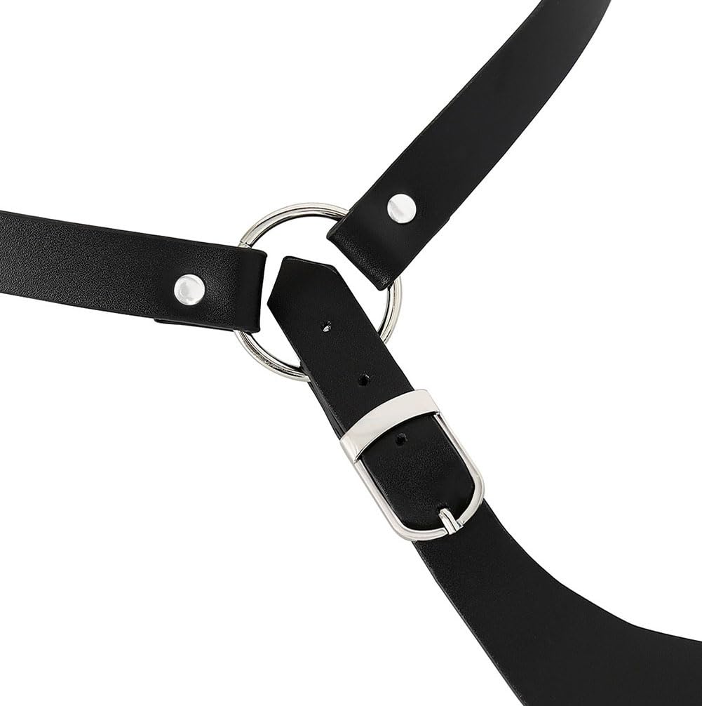 Mens Black Leather Armors Suspenders Shoulder Strap Body Chest Harness Chain Belt Adjustable Gay Punk Clubwear Costume