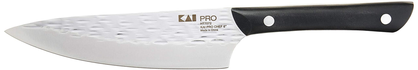 Kai PRO 6" Chef’s Knife, Hand Sharpened Kitchen Knife for Professional and Home Chefs, Japanese AUS6M Stainless Steel Blade, Full-Tang POM Handle, NSF Certified