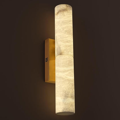 Brass Alabaster Wall Sconces, 20" Natural Marble Wall Sconce, Hardwired Gold Wall Sconces Indoor, Stone Wall Sconce Dimmable, Alabaster Wall Lamp for Living Room, Bathroom, Bedroom, Hallway-Upgraded