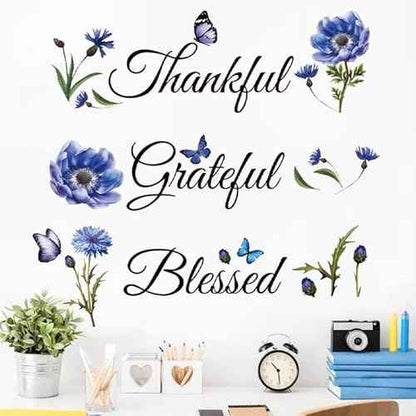 Inspirational Sticker Quote Grateful Thankful Blessed Removable Peel and Sticker Religious Wall Decor Blessed Wall Sign Inspirational for Kitchen Living Room Dining Room.
