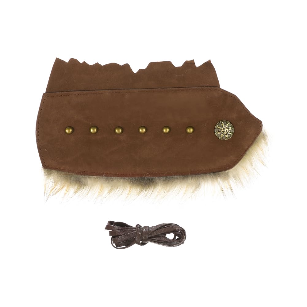 Medieval Faux Fur Wrist Guards Leather Arm Wraps Renaissance Viking Wrist Bands Archery Knight Warrior Gauntlets Wristband Costume Brown