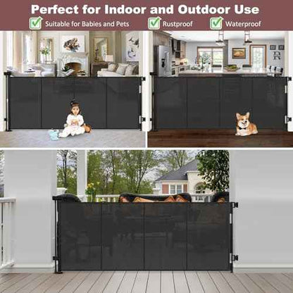 Reinforced 41 Inch Extra Tall Retractable Baby Gates 80" Wide Retractable Dog Gate with Support Rods ? Prevents Crawling Under, Indoor Long Baby Gate Retractable Gate Outdoor Extra Tall Dog Gate/Black