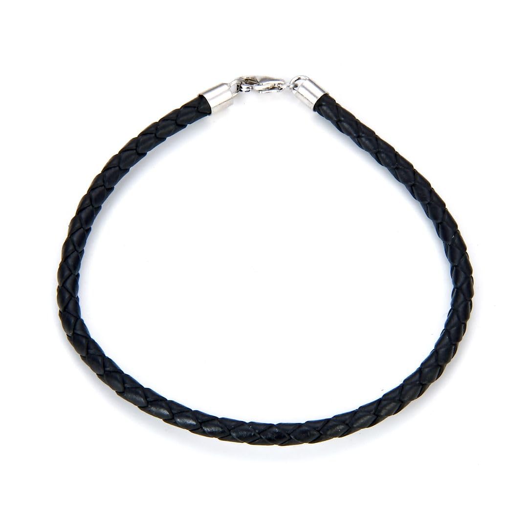 Adabele 1pc Real 7 inch Black Braided Leather Cord 3mm Bracelet Chain 925 Sterling Silver Clasp Compatible with Pandora All Other Large Hole Bead Charm SS224-7