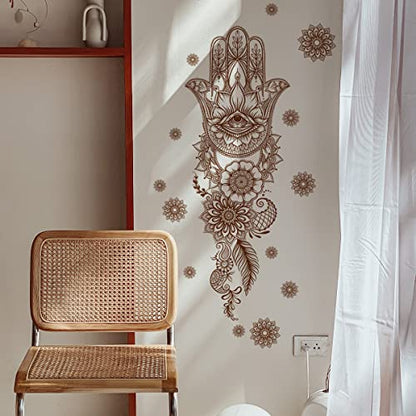 Runtoo Mandala Wall Art Decal Grey Boho Floral Hamsa Hand Zen Wall Stickers for Bedroom Living Room Yoga Home Decor