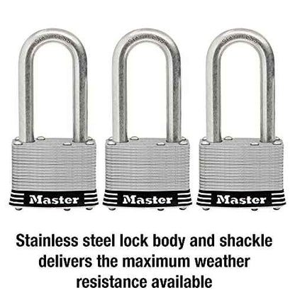 Master Lock 1SSTRILH Stainless Steel Outdoor Padlock with Key, 3 Pack Keyed-Alike