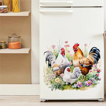 Chicken Family Wall Stickers, sacinora Rooster Hen Chicks Farm Idyllic Wall Decals Removable Vinyl Peel and Stick for Farmhouse Kitchen Dining Room Nursery Pantry Home Decorations