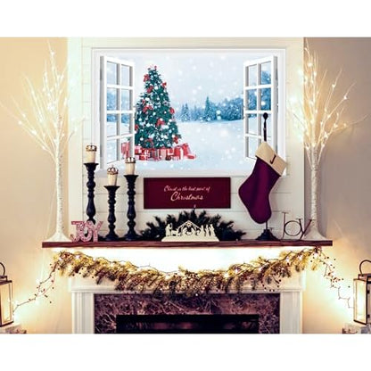 FLFK Fake Window Wall Decal - Christmas Tree Faux Window Wall Mural for Wall Decor, Peel and Stick Wall Sticker,24"x16"