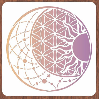 INFUNLY Sun Stencil Flower of Life Mandala Stencil Reusable Stencils for Painting DIY Decorative Stencil Template Flower Stencils Art Templates for Canvas Crafts Wood Wall Furniture