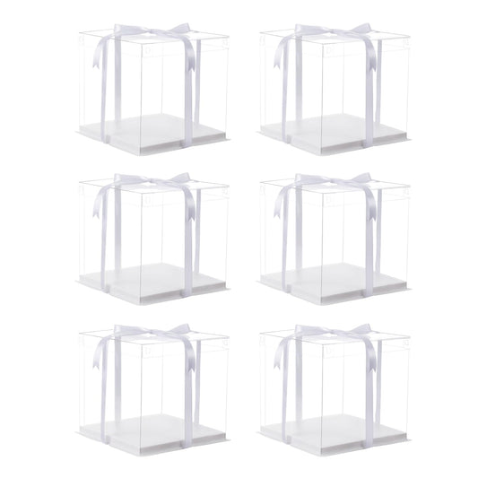XININSUN 6Pcs clear cake boxes with Ribbon, 6inch cake boxes for Christmas Bakery Treat,Holiday Pastries,Gift Giving-White