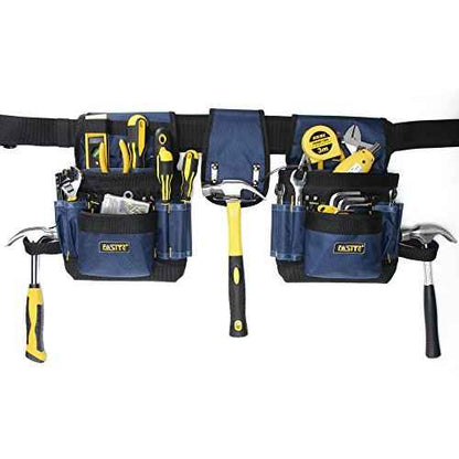 FASITE PTN012A 32-Pocket 2 Pouch Utility Multifunction Tool Belt Bag, Blue