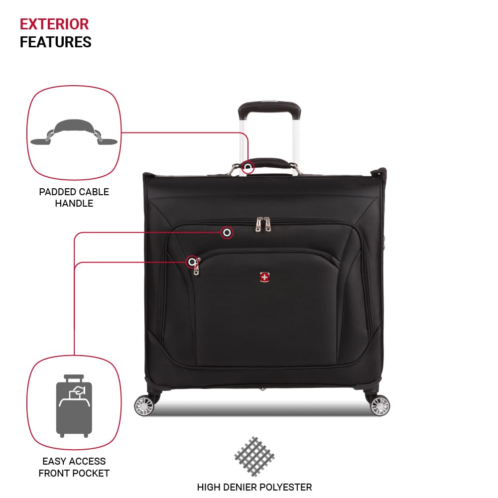 SwissGear 7895 Premium Garment Bag with Spinner Wheels, Amazon Exclusive, Bonus Hanging Feature, 24-Inch Luggage - Black