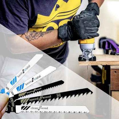 20 Pcs T Shank Jigsaw Blades, Jig Saw Blade Set, Multi-Purpose Jig Saw Blades for Wood, Pruning Plastic Metal Cutting Made with HCS/HSS, Jigsaw Blade, for Most Jig Saw Models