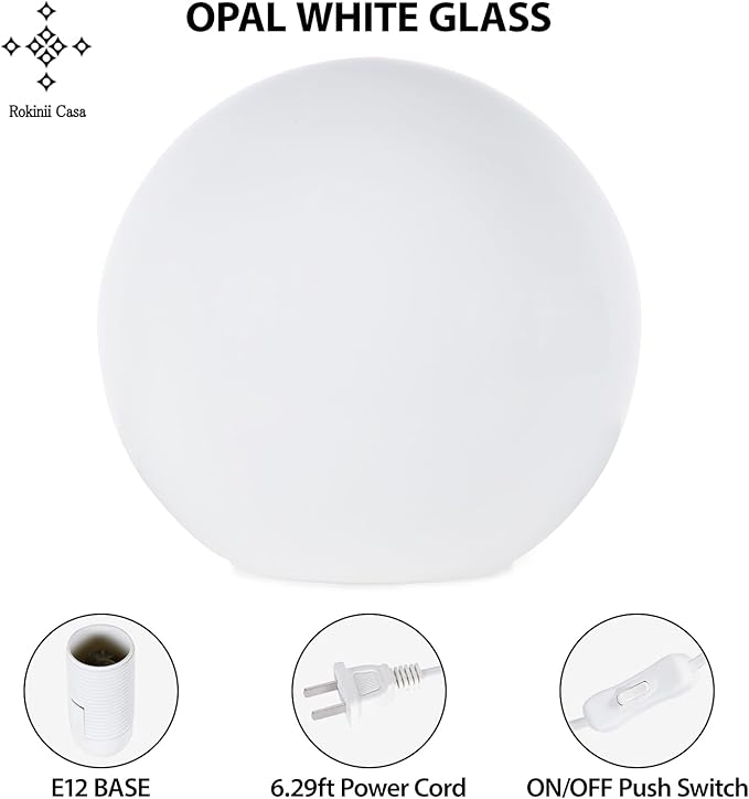 6 Inch Ball Table Lamp with Glass Shade, Ball Light Bookshelf Lamp for Bedroom, Dorm, Office and Bedroom Bookshelf Reading Decoration, Without Bulb
