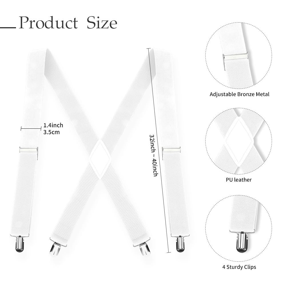 Diulinep Heavy Duty Suspenders - 2 Pack White, Ideal for Men & Women, Perfect for Under Clothing & 1920s Accessories
