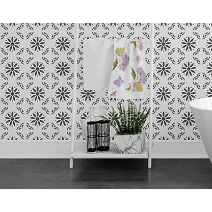 16 Pack Tile Stencil Set (8X8 Inch), Mexican Stencil Pattern, Use As Floor Stencils Or Wall Stencils, Reusable Stencils for Painting Floor Furniture Canvas, DIY Mexican Talavera Home D?cor