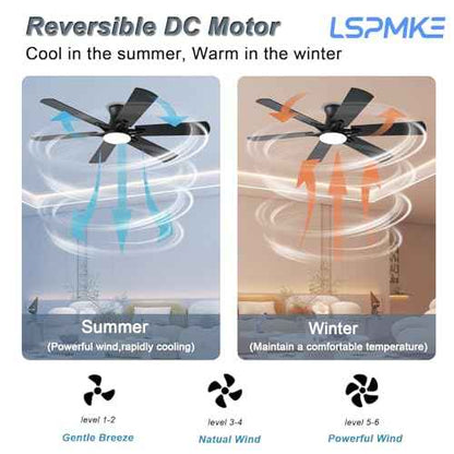 Ceiling Fans with Lights, 52 Inch Low Profile Ceiling Fan with Light and Remote, Flush Mount, Quiet, Reversible, 3CCT, Dimmable, Black RGB Ceiling Fan for Bedroom, Living Room, Indoor/Outdoor