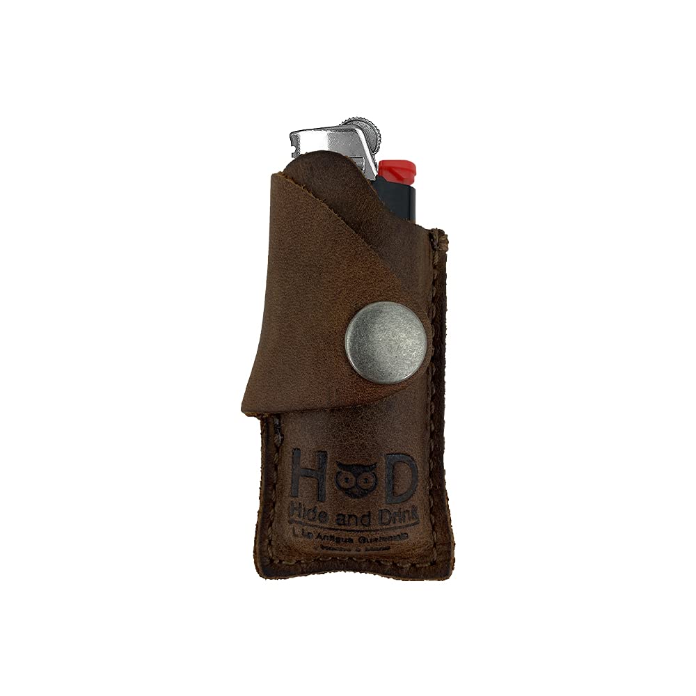 Hide & Drink, Rustic Leather Lighter Protective Case Handmade (Bourbon Brown)