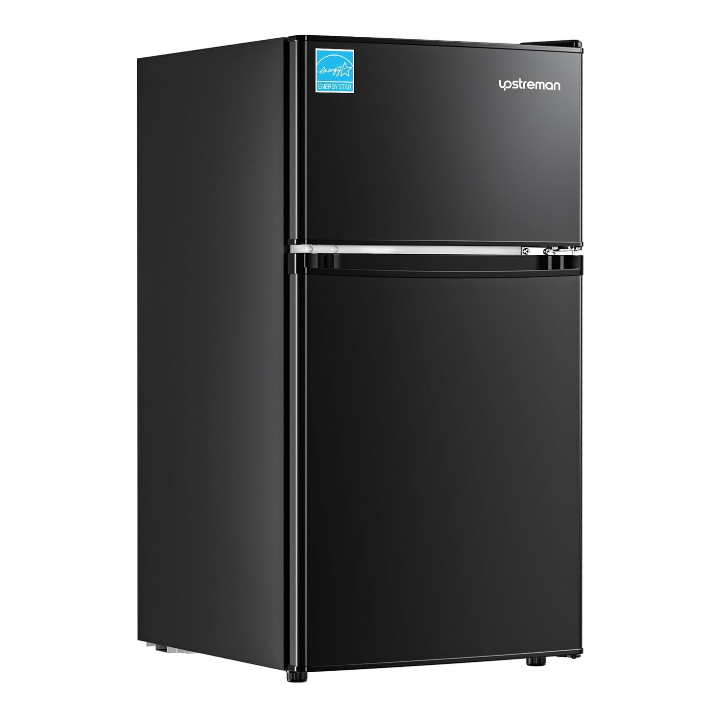 Upstreman 3.1 Cu.Ft Mini Fridge with Freezer, Double Door Small Fridge, Dorm Essentials, Adjustable Thermostat, Energy Saving, Mini Refrigerator for Office, Dorm, Bedroom, Black