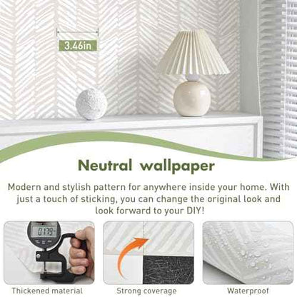 MelunMer 118" L 17.3" WBeige Modern Peel and Stick Wallpaper Boho Contact Paper for Cabinets Beige Stripe Contact Paper Line Self-Adhesive Removable Wallpaper for Bathroom Bedroom Liner Easy to Use
