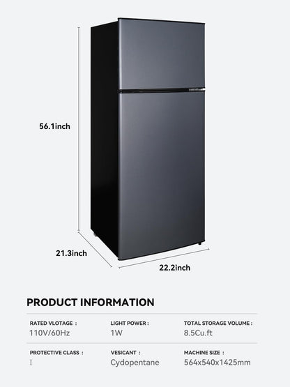Cucina Magica 8.5 cu.ft Dual-Door Apartment Refrigerator with Freezer and Adjustable Thermostat - Slide-Out Glass Shelves for Dorms, Offices, RVs, and Homes