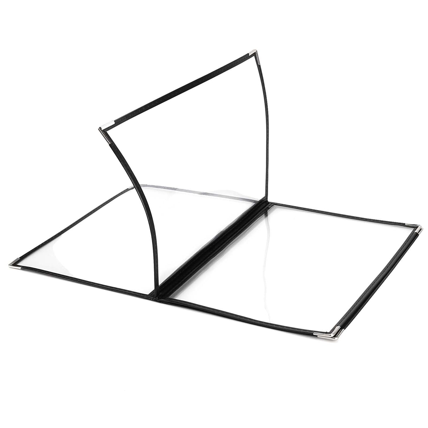 JAPCHET 4 Pack 8.5 X 11 Inch Menu Covers, Restaurant Menu Holder Covers 4 Page 8 View Menu Book Clear Plastic Menu Sleeves with Leather Edge Menu Covers for Restaurants, Hotels and Bars, A4 Size